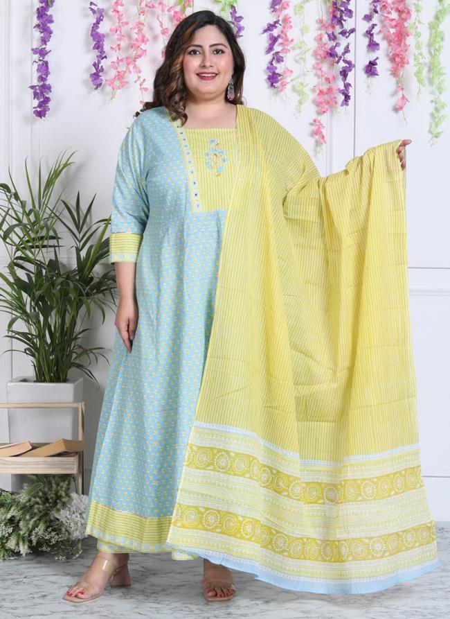 Cotton Sky Blue Traditional Wear Digital Printed Readymade Anarkali Suit